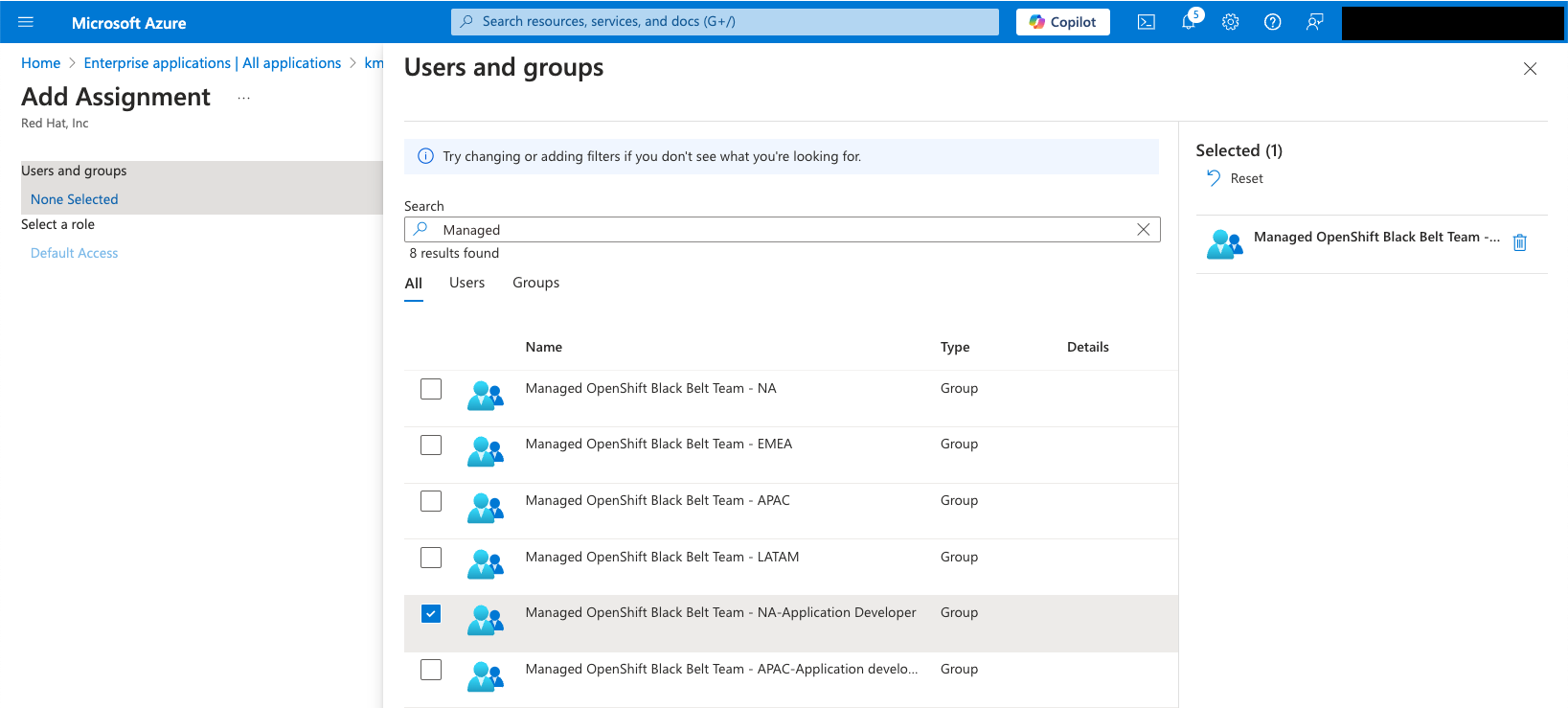 Azure Portal - Select Group