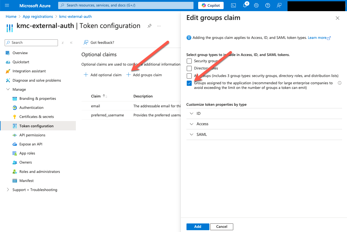 Azure Portal - Add Optional Claims - Graph Permissions Prompt